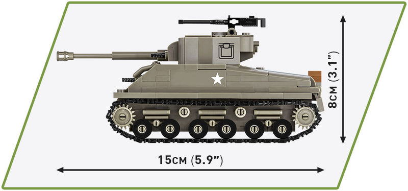 M4A3E8 Sherman Tank, 320 Piece Block Kit Side View Dimensions