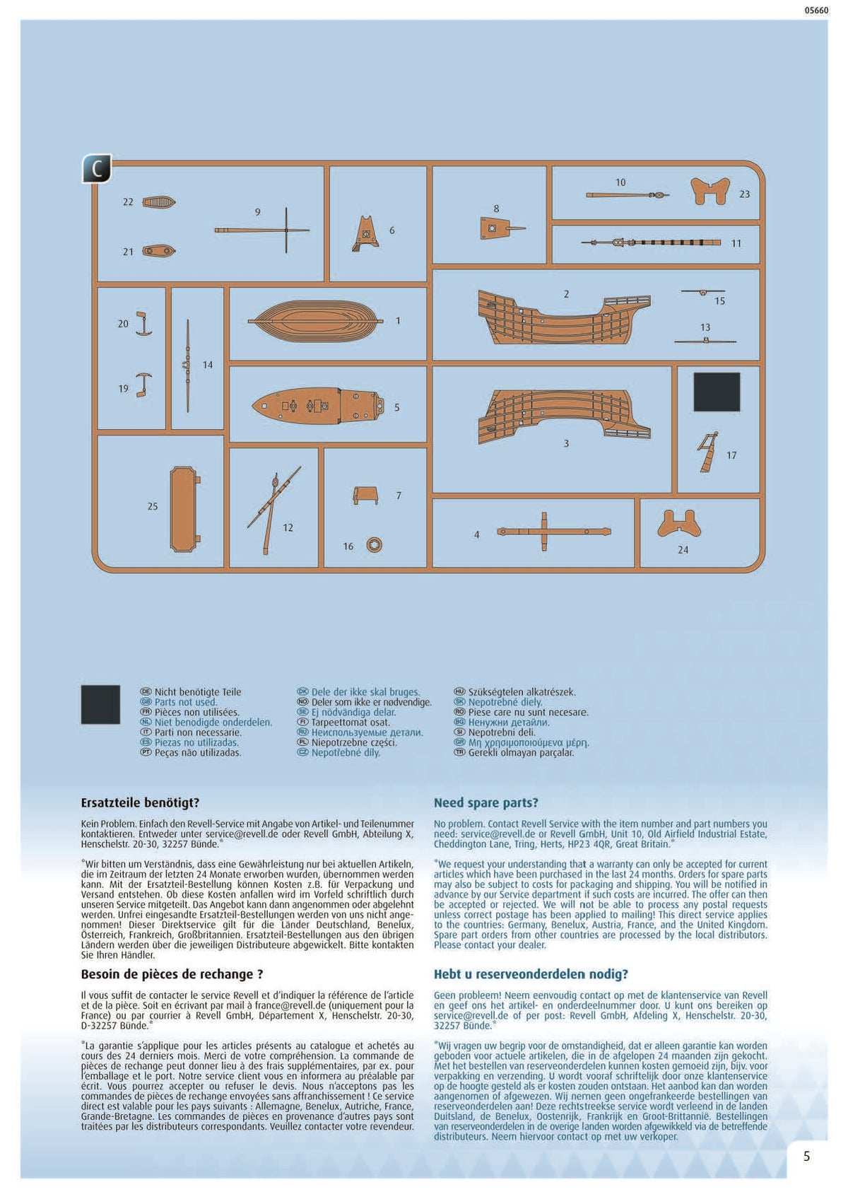 Instruction manual parts overview page showing sprue C and components for Revell 05660.