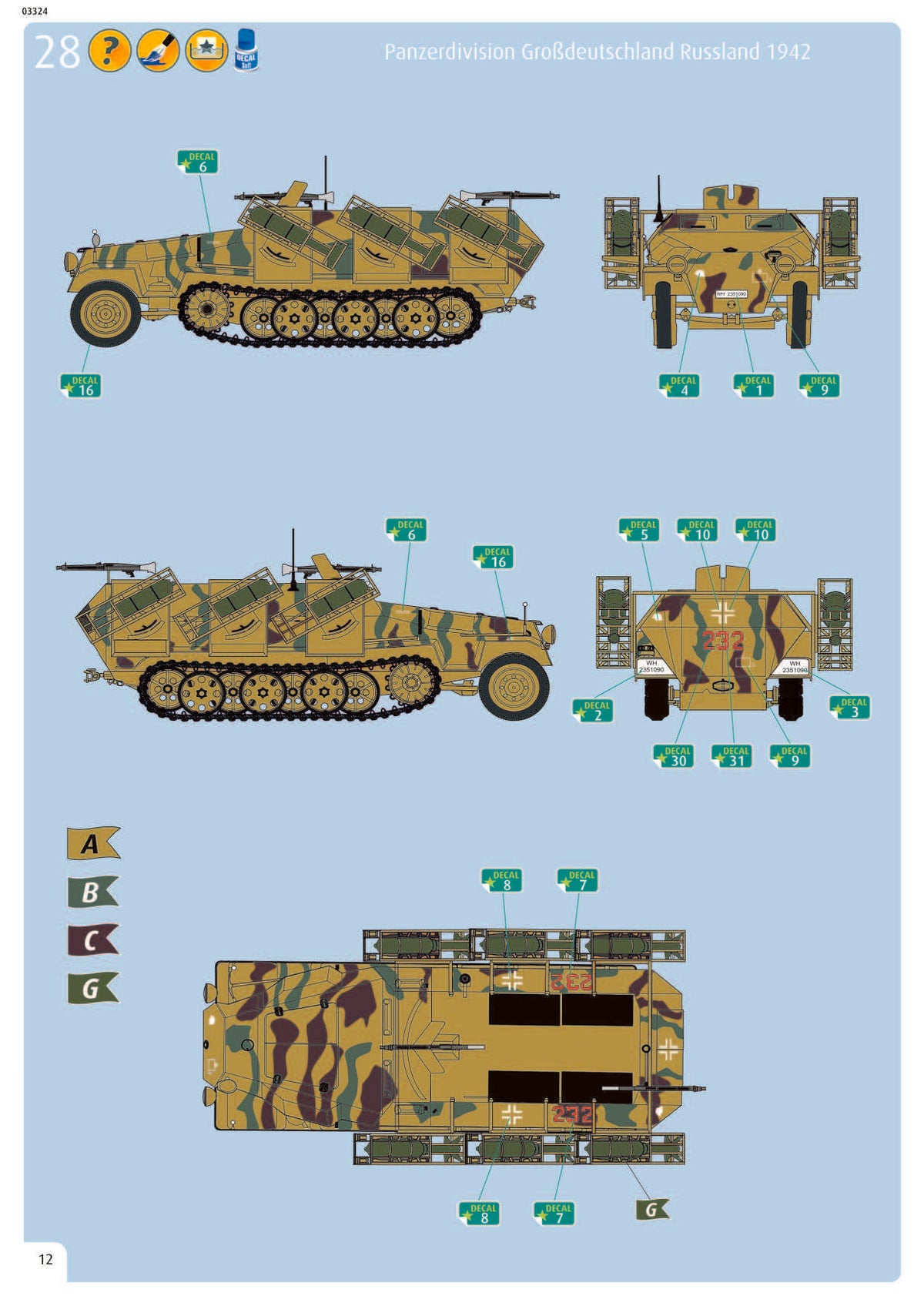 Painting and decal guide for Panzerdivision Großdeutschland Russia 1942 in sand camouflage.