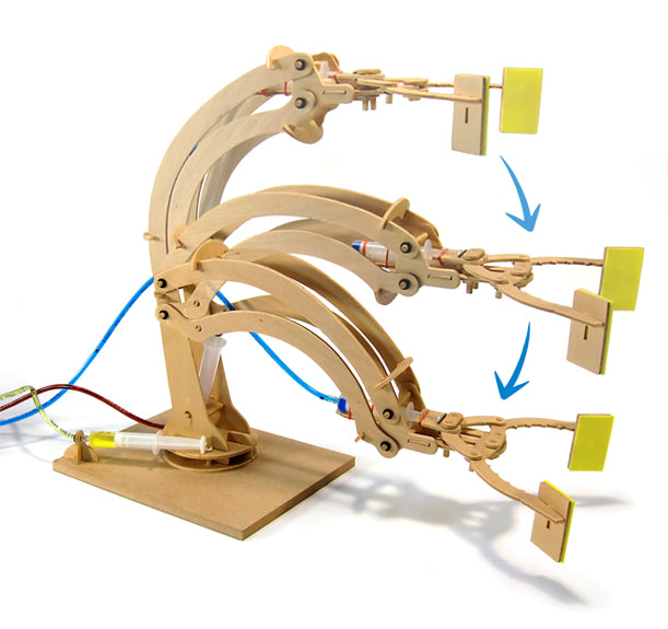 Hydraulic Robotic Arm Wooden Kit In Motion