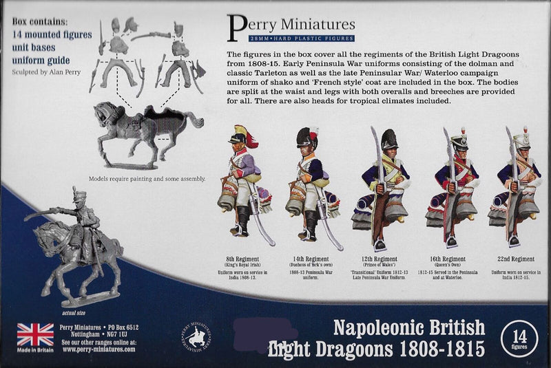 Napoleonic British Light Dragoons 1808- 1815, 28 mm Scale Model Plastic Figures Back Of Box