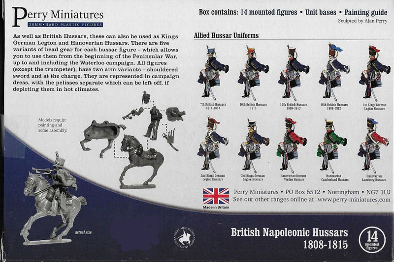 Napoleonic British Hussars, 28 mm Scale Model Plastic Figures Back Of Box