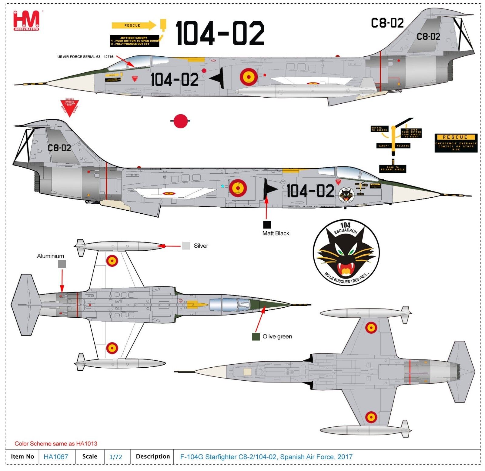 Lockheed F-104G Starfighter Spanish Air Force 1968, 1:72 Scale Diecast Model Markings