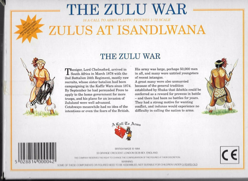 Zulus At Isandlwana 1/32 (54 mm) Scale Model Plastic Figures Back Of Box