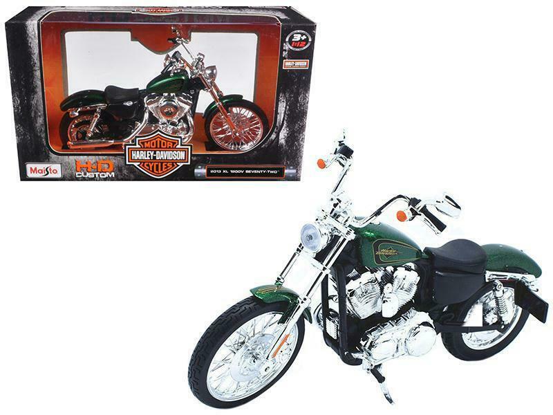 Harley Davidson 2013 XL 1200V Seventy Two (Green), 1:12 Scale Model Motorcycle By Maisto