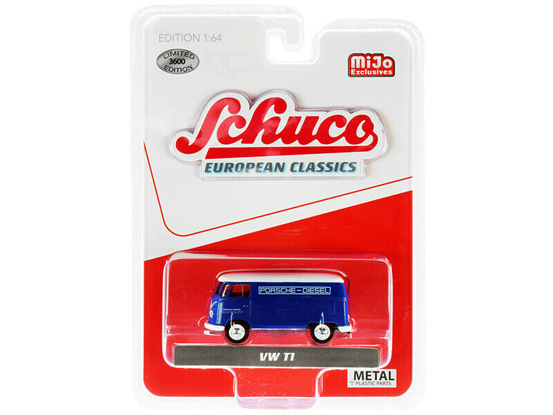 Volkswagen Type 2 T1 Panel Bus Porsche Diesel (Blue w/ White Top) 1:64 Scale By Schuco