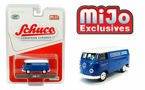 Volkswagen Type 2 T1 Panel Bus Porsche Diesel (Blue w/ White Top) 1:64 Scale