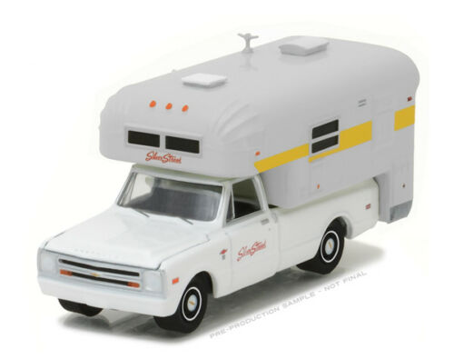 1968 Chevrolet C-10 Pickup Truck (White) W/ Silver Streak Camper, 1:64 Scale Diecast Model