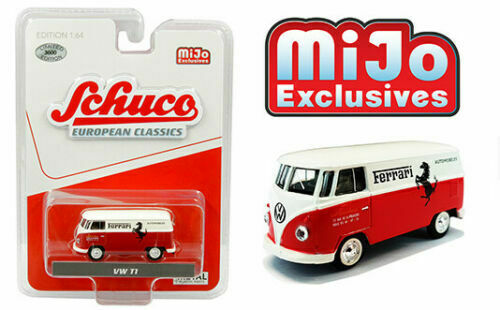 Volkswagen Type 2 T1 Panel Bus Ferrari Automobiles (White / Red ) 1:64 Scale Schuco MiJo Exclusives