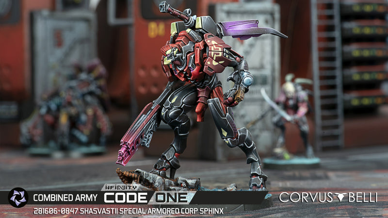 Infinity CodeOne Combined Army Shasvastii Special Armored Corp Sphinx (TAG) Miniature In Play