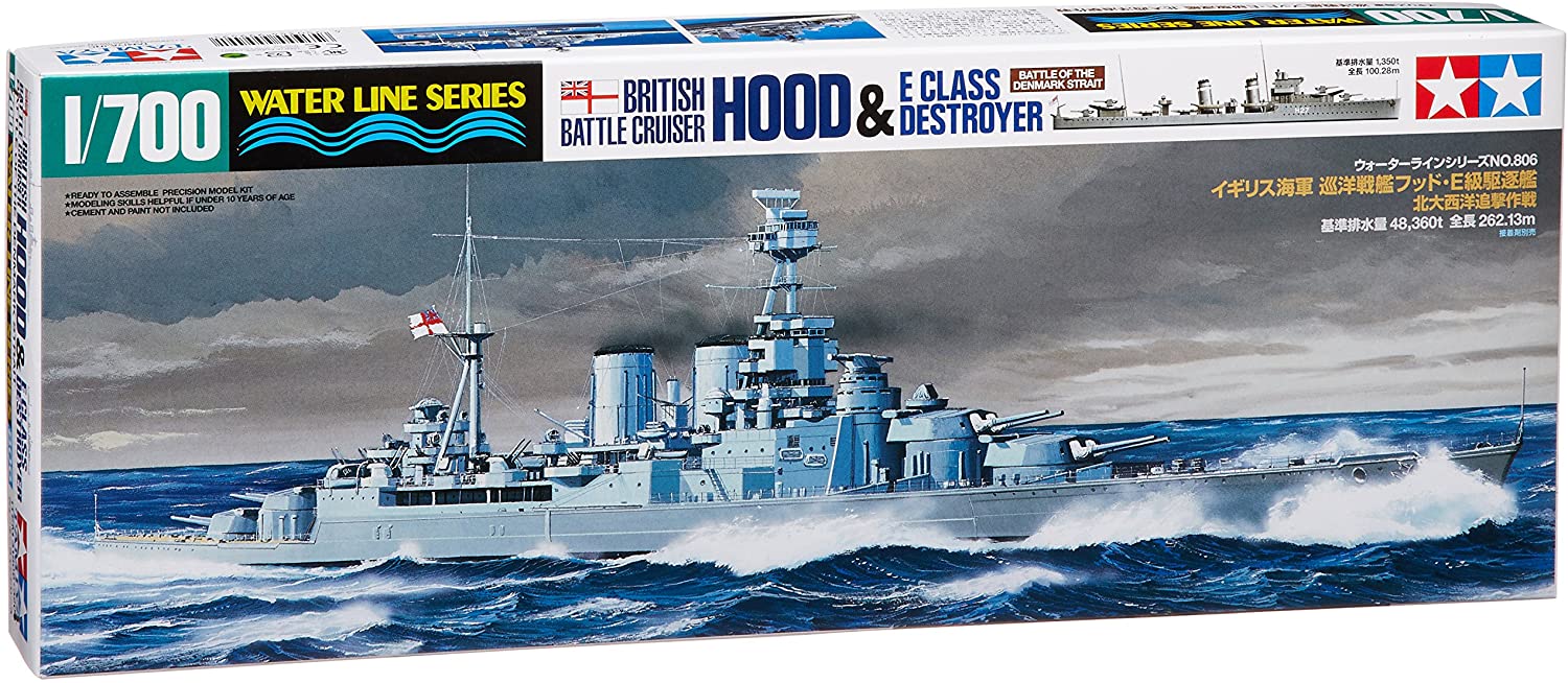 Tamiya 31806 1/700 scale HMS Hood and E Class Destroyer Waterline Series box art.