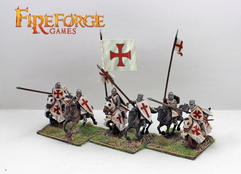 Painted example of Fireforge 28mm Templar cavalry miniatures