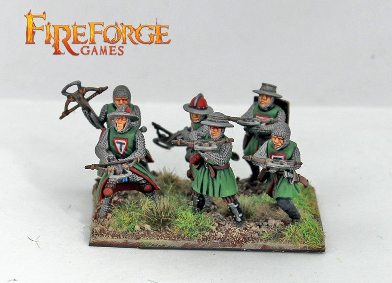 Fireforge Teutonic infantry built as a 6-man heavy crossbowmen unit closeup