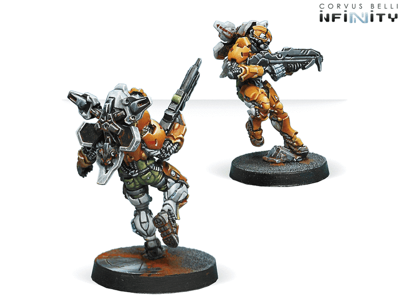 Infinity Tiger Soldiers (Spitfire/ Boarding Shotgun) Miniature Game Figures Rear View