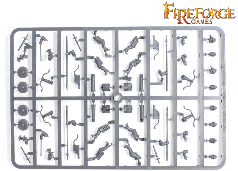 Technical view of Fireforge Turcopole sprue showing modular bodies, bows, and heads.