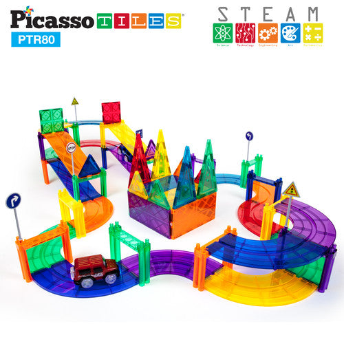Race Track 80 Piece Magnetic Building Block Tiles Set