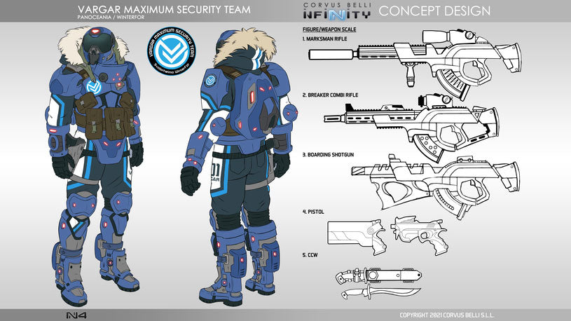 Infinity PanOceania Vargar Maximum Security Team Miniature Game Figures Illustration