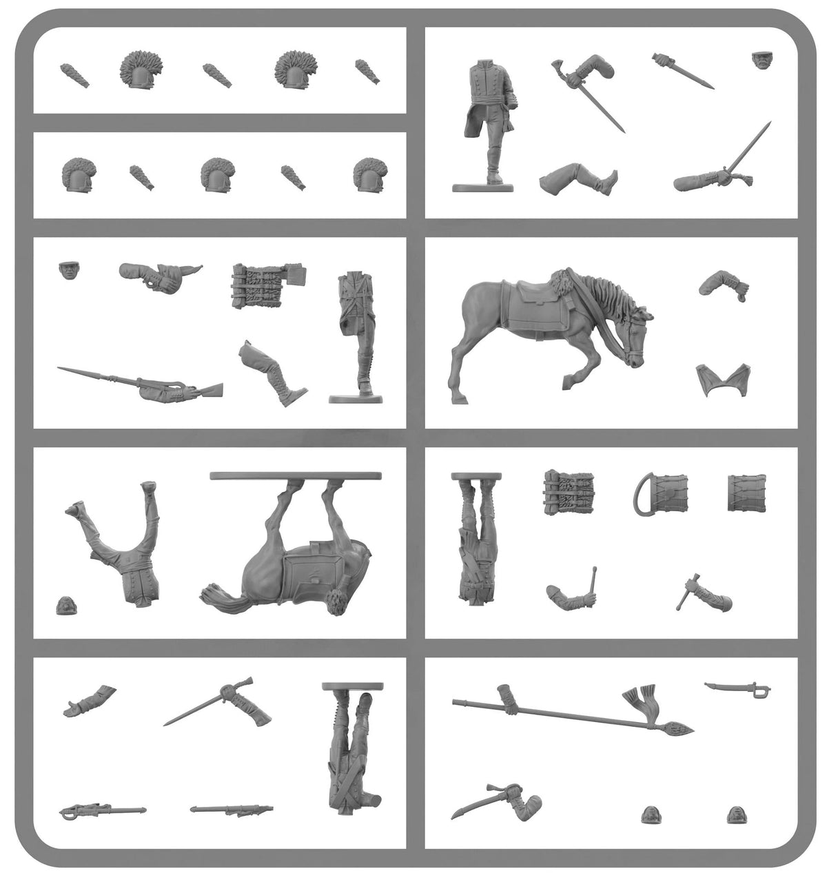 Unpainted plastic sprue layout for Victrix 28mm Bavarian command figures and mounted colonels
