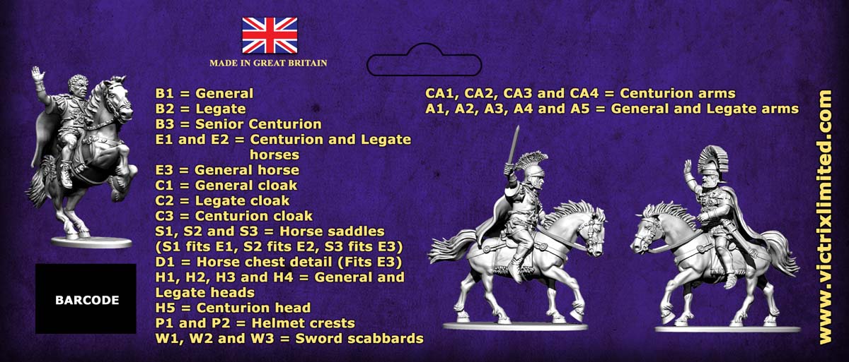 Early Imperial Roman Generals, Back of retail header card showing assembly instructions and component 