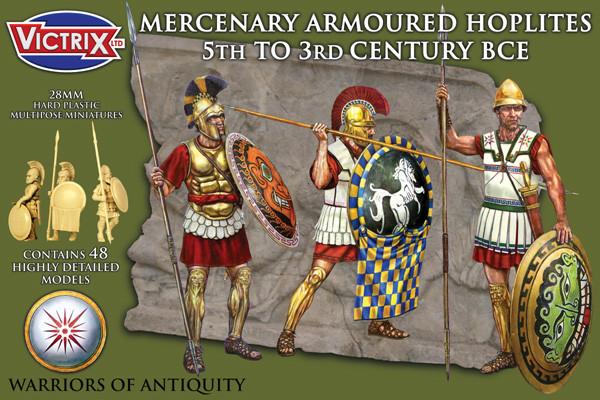 Victrix Limited 28mm Mercenary Armoured Hoplites retail header card packaging art 