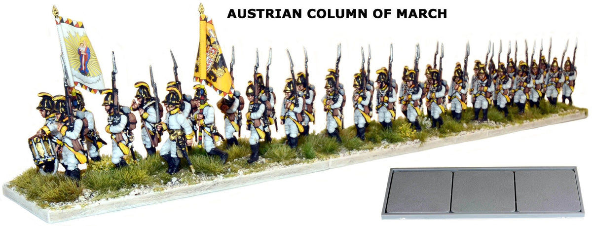Full painted column of march of Victrix 28mm Austrian infantry with yellow and white standards