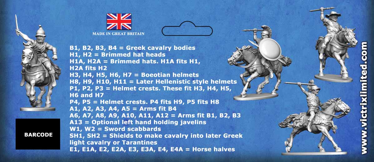 Victrix Greek Light Cavalry, 28 mm Scale Model Plastic Figures Back Of Header Card